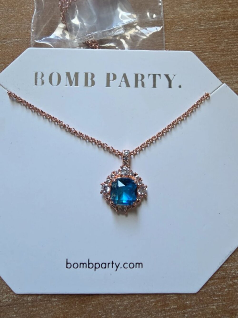 Bomb Party Bold Spirit Necklace RBP3710 Rose Gold Lab Created Azure Blue
